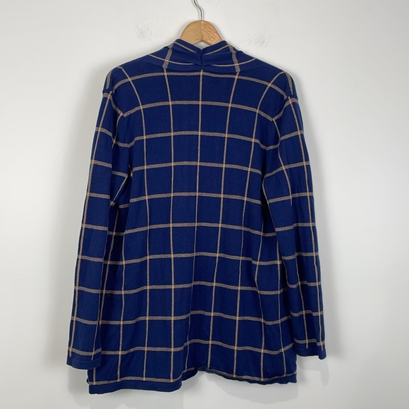 Lands End Lightweight Cardigan Medium Open Front Blue Check Pockets Long Sleeve - Picture 5 of 9